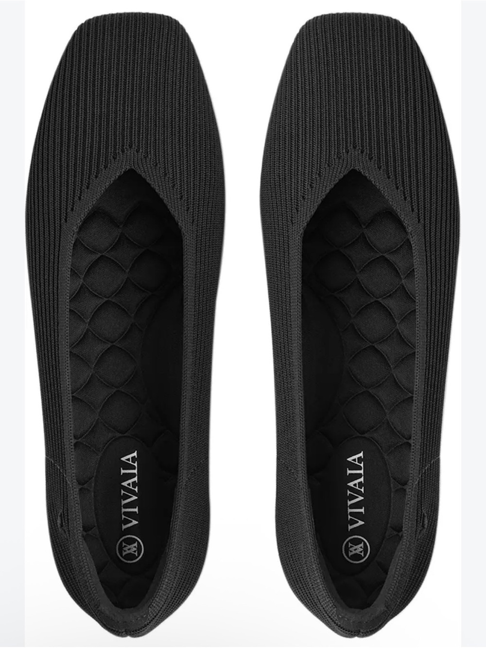 VIVAIA Margot Walker Square Toe V-Cut Knit Ballet Flats Black 38 8 Minimalist